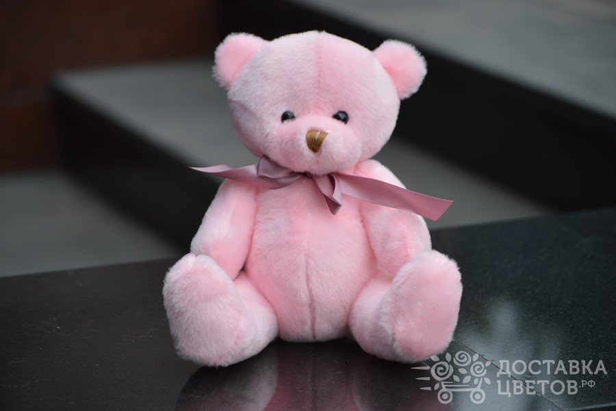 Мягкая игрушка Медведь с бантом розовый